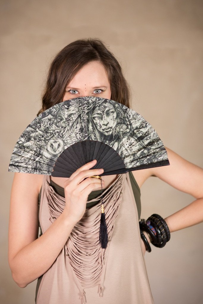 Goth Dress | Light summer dress with sacred geometry print | Apocalyptic Dress | Cyberpunk | Dress Nomad Sand