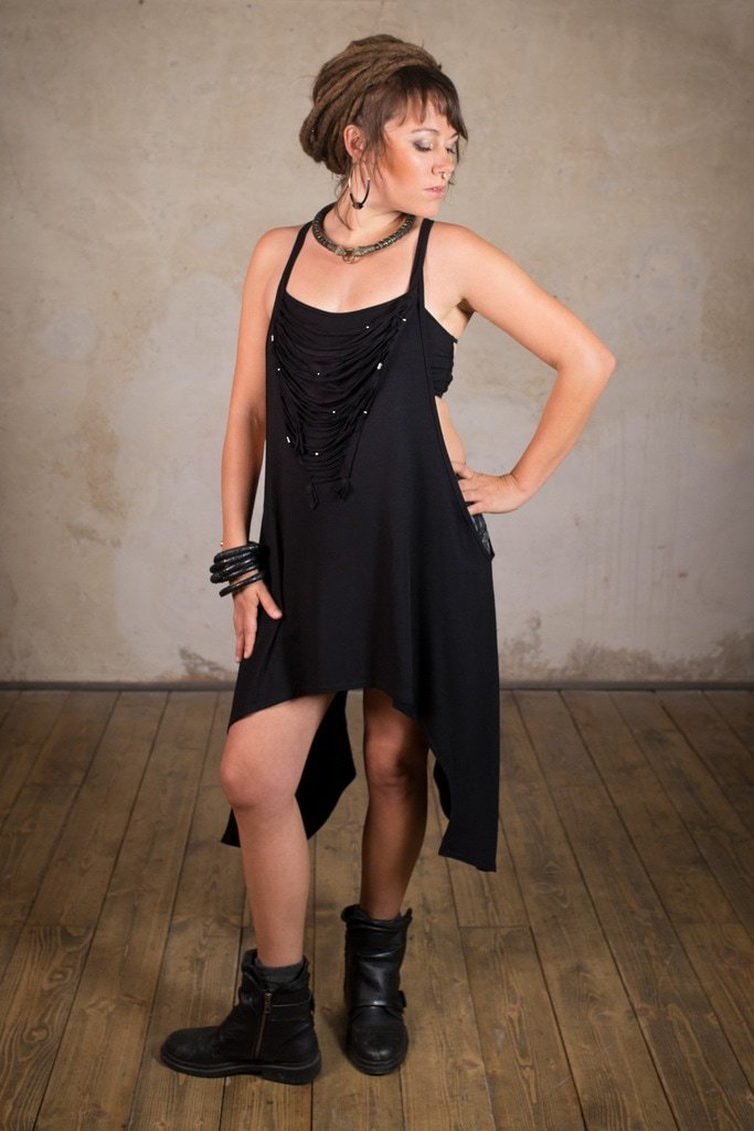 Goth Dress | Light summer dress with sacred geometry print | Apocalyptic Dress | Cyberpunk | Dress Nomad Black