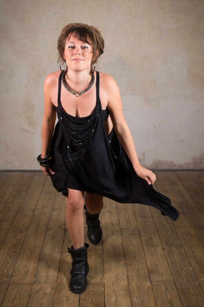 Goth Dress | Light summer dress with sacred geometry print | Apocalyptic Dress | Cyberpunk | Dress Nomad Black