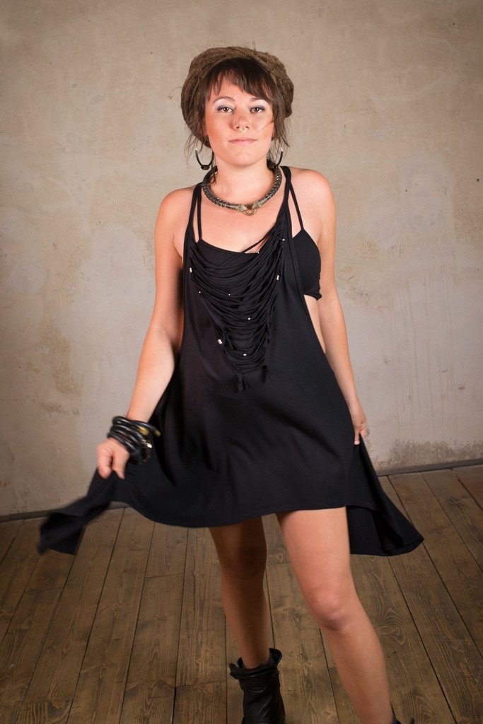 Goth Dress | Light summer dress with sacred geometry print | Apocalyptic Dress | Cyberpunk | Dress Nomad Black