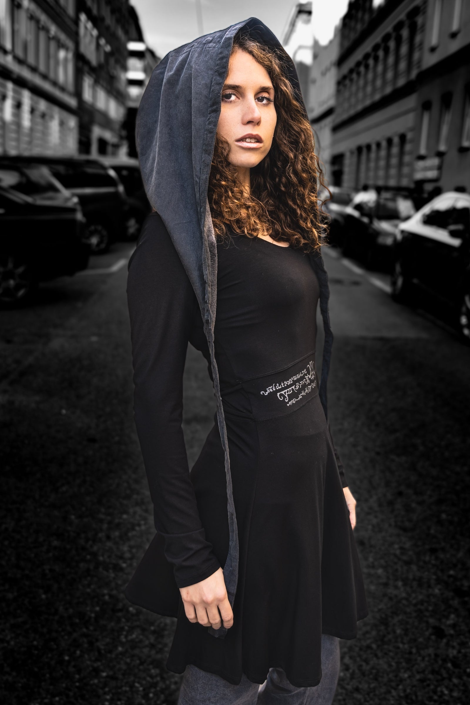 black rave dress Hooded Slit Mini Introducing our new Rave Fairy Goddess Dress with leg Buckles Black Wet Look Fairy Costume