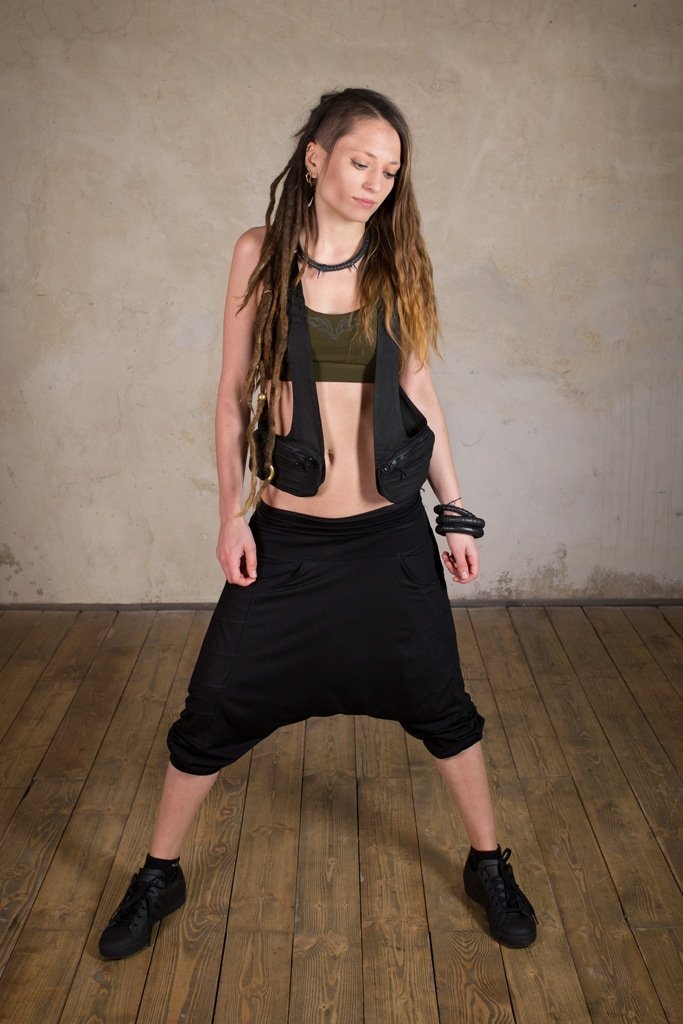 Harem Shorts | Ninja Pants | Rave Shorts | Samurai Pants | Cyberpunk | Pumphose | Drop Crotch Pants | Pant Cooltech Black