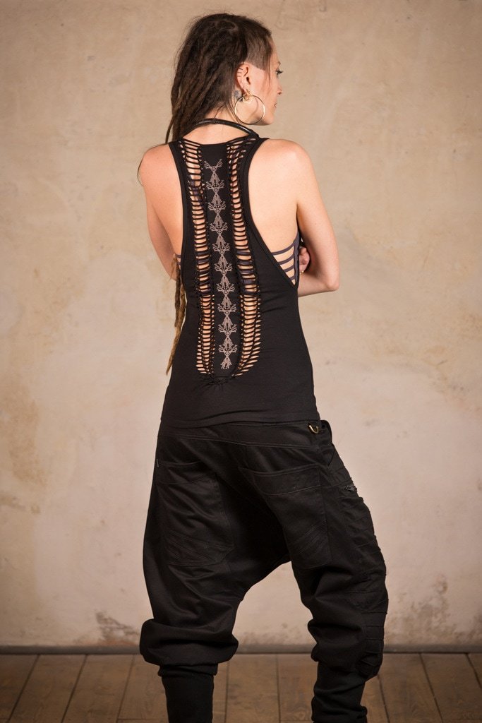 Goth Top | amazing cut top with skull print | Cyberpunk Clothing | Dark Mori | Gothic Clothing | She-Ra Top Black