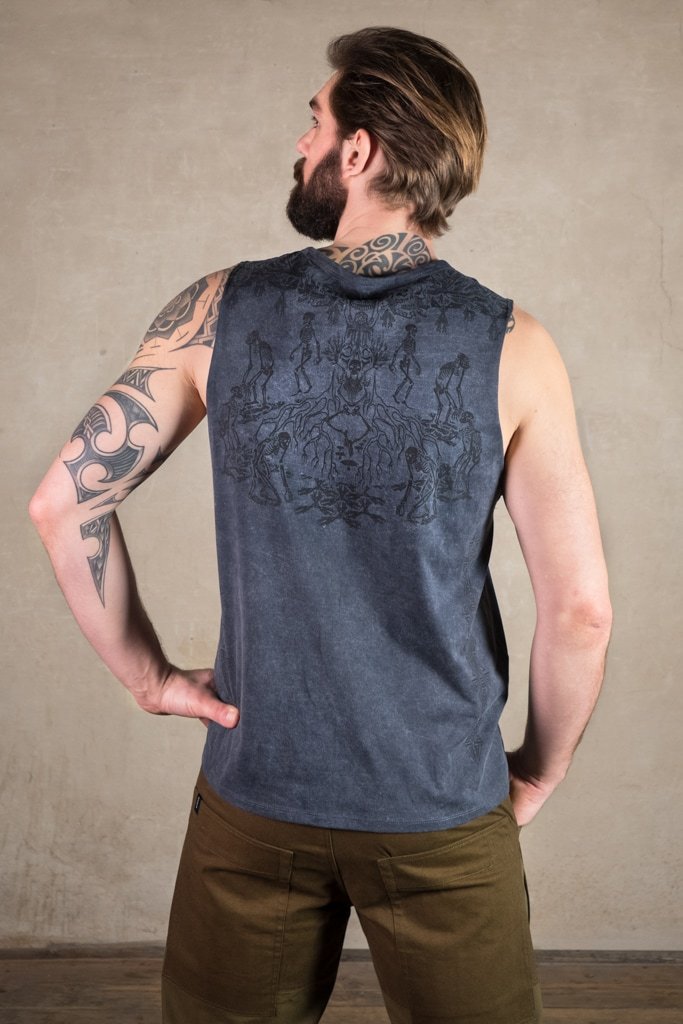 Skull Shirt | Festival Clothing | Skeleton Shirt | Men Shirt | Dystopian Clothing | Cyberpunk Clothing | Shirt Skeletor Grey